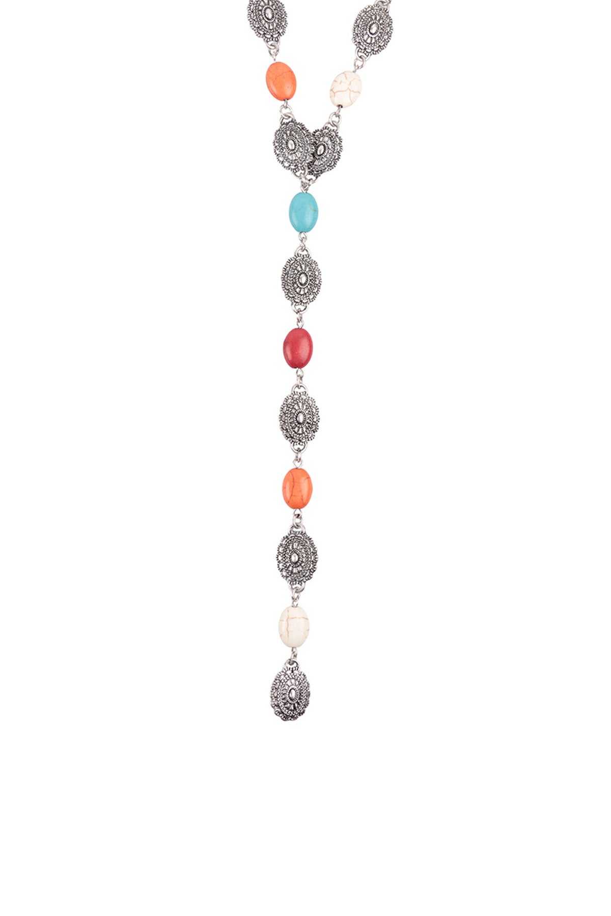 Western Concho Semi Stone Lariat Y Necklace & Earring Set