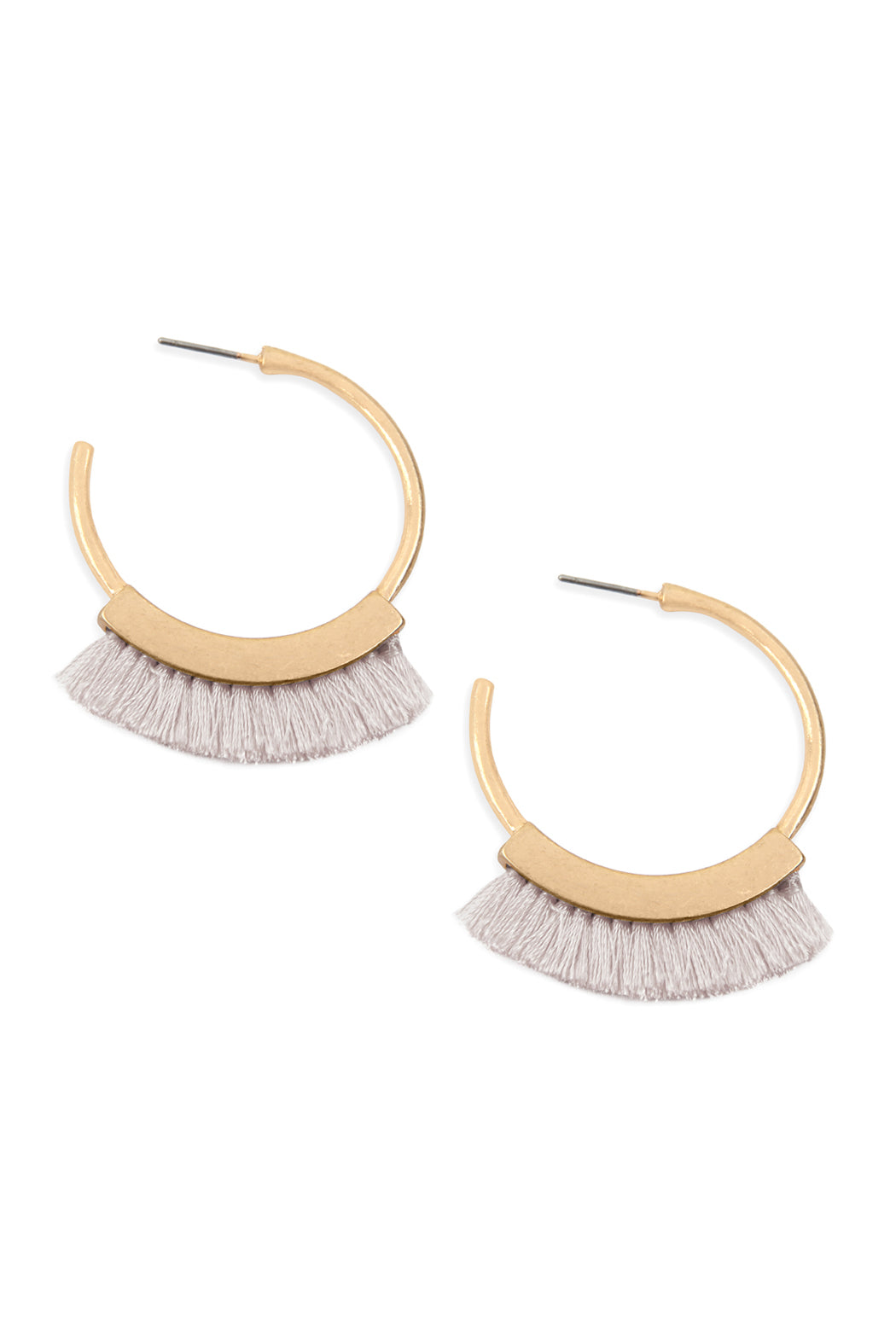 Circle Metal W/ Tassel Hoop Earrings Light Brown Gray