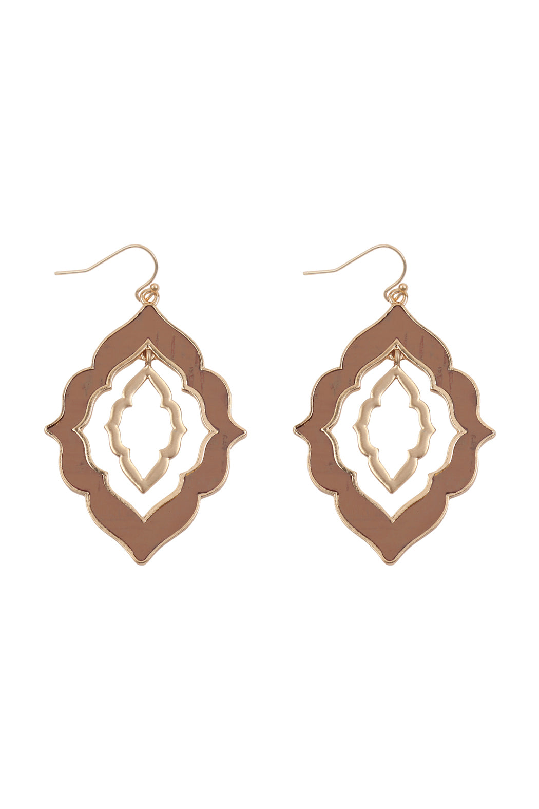 Moroccan Shape Cast Cork Link Hook Earrings