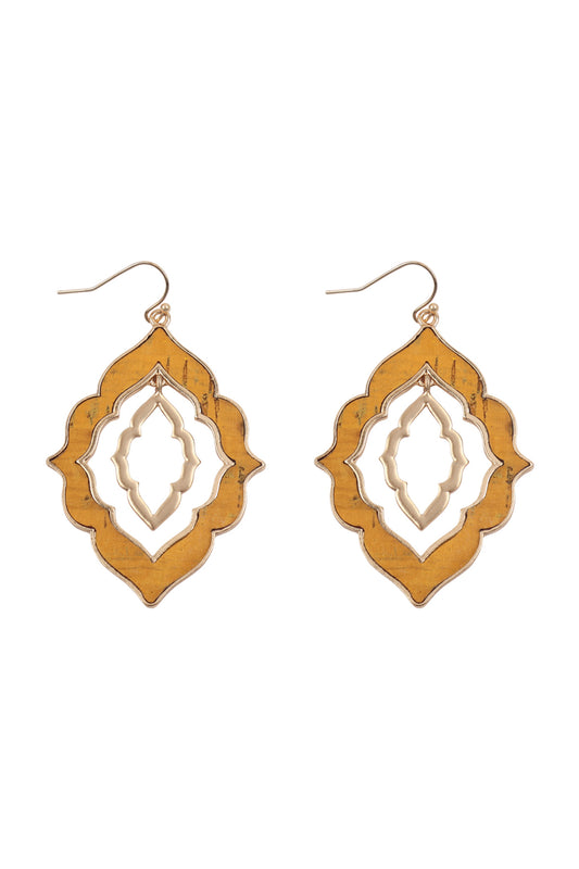 Moroccan Shape Cast Cork Link Hook Earrings