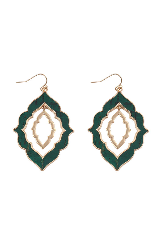 Moroccan Shape Cast Cork Link Hook Earrings