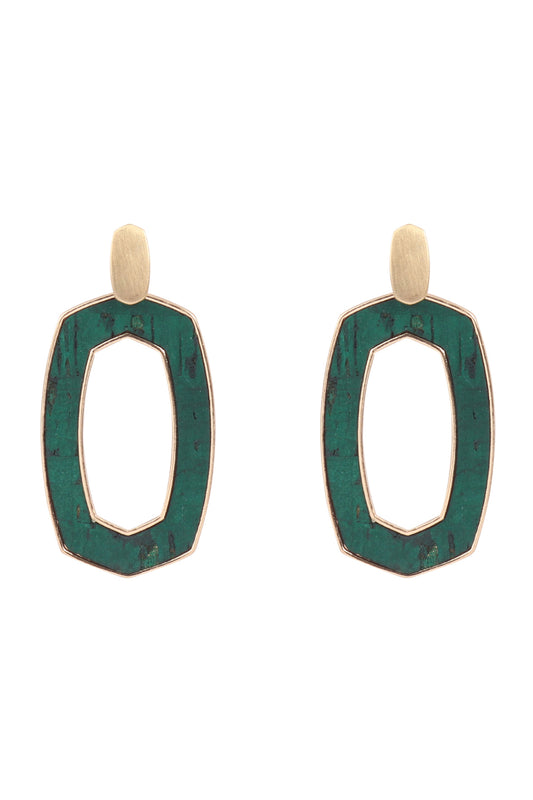 Oval Shape Cast Cork Post Earrings Teal