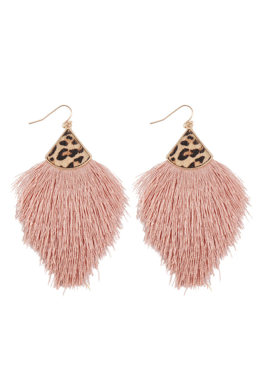 Leopard Real Leather Tassel Hook Earrings