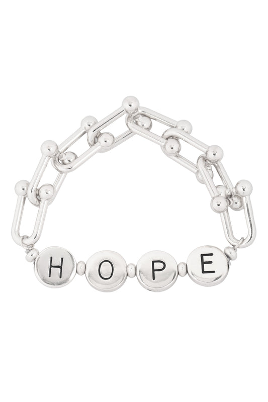 "Hope" Letter Metal w/ Link Chain Stretch Bracelet