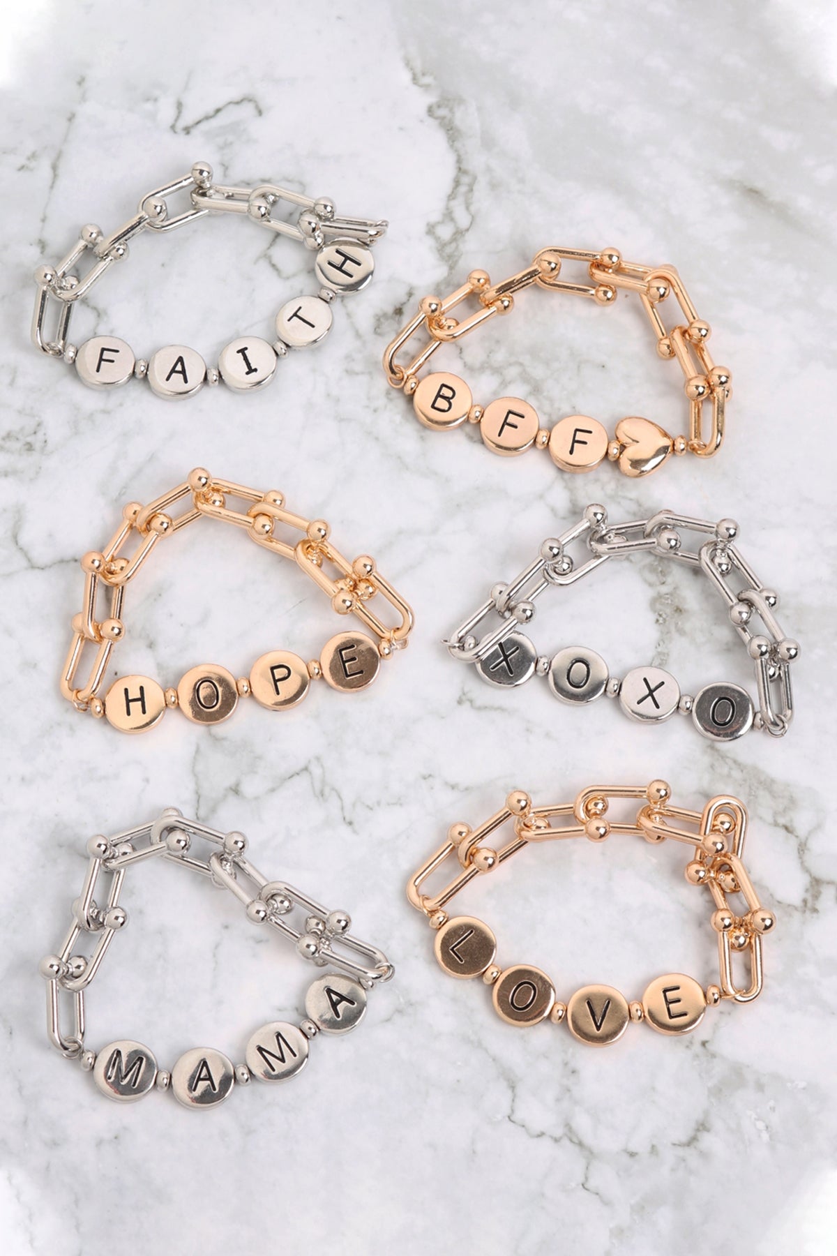 "Hope" Letter Metal w/ Link Chain Stretch Bracelet