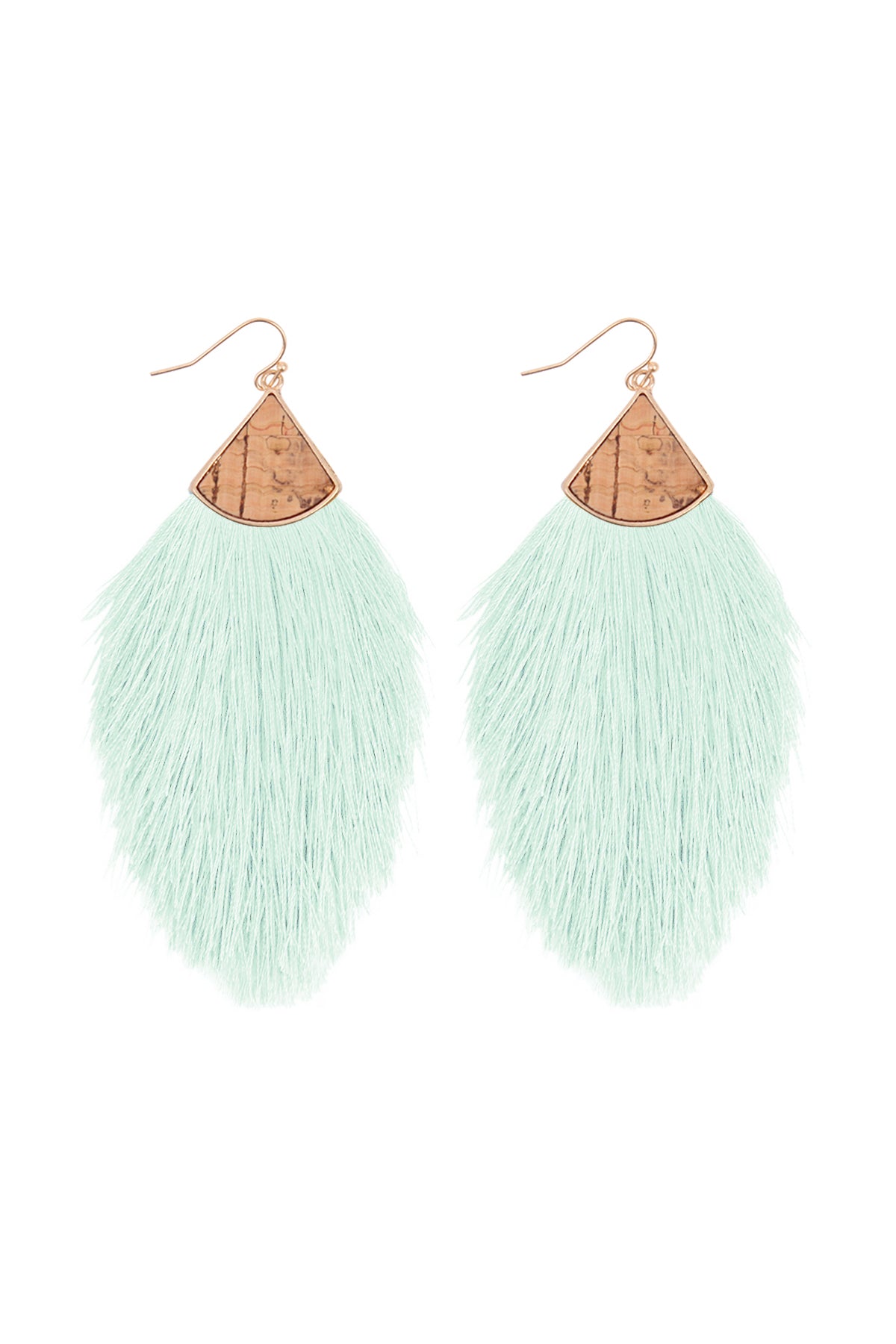 Cork W/Fringe Thread Drop Hook Earrings Peach