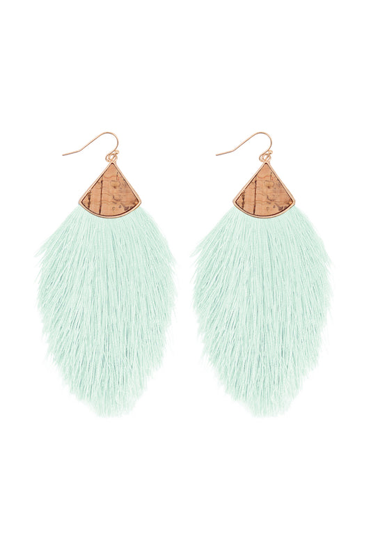 Cork W/Fringe Thread Drop Hook Earrings Peach