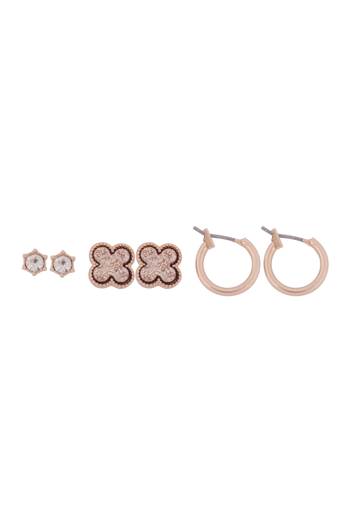3 Set Cubic Zirconia, Druzy Clover, Huggie Earrings