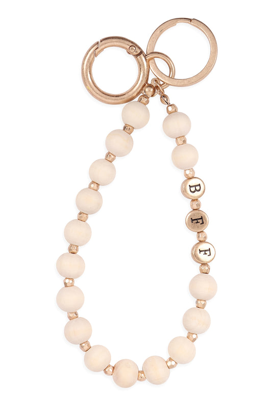 "BFF" With Wood Bead Keychain Bracelet