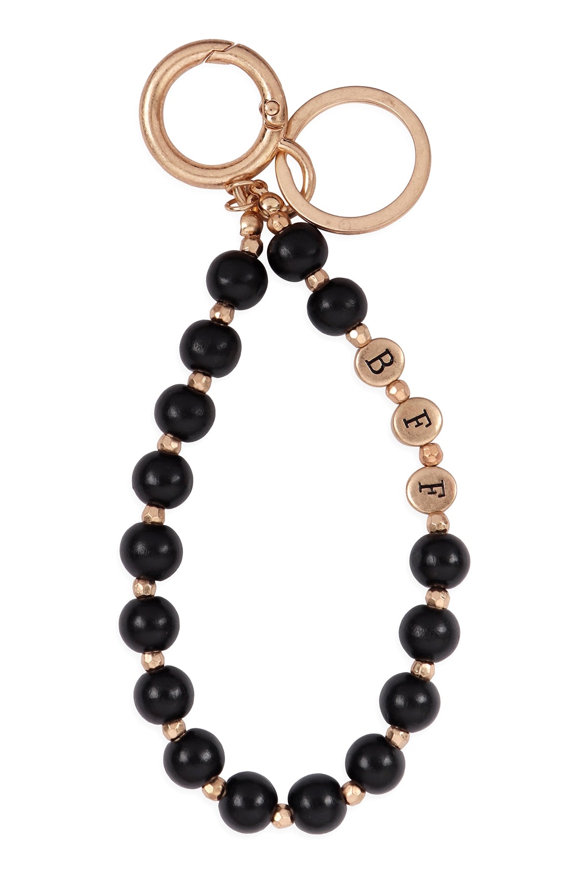 "BFF" With Wood Bead Keychain Bracelet