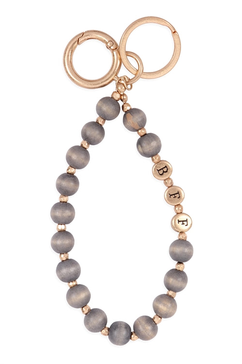 "BFF" With Wood Bead Keychain Bracelet