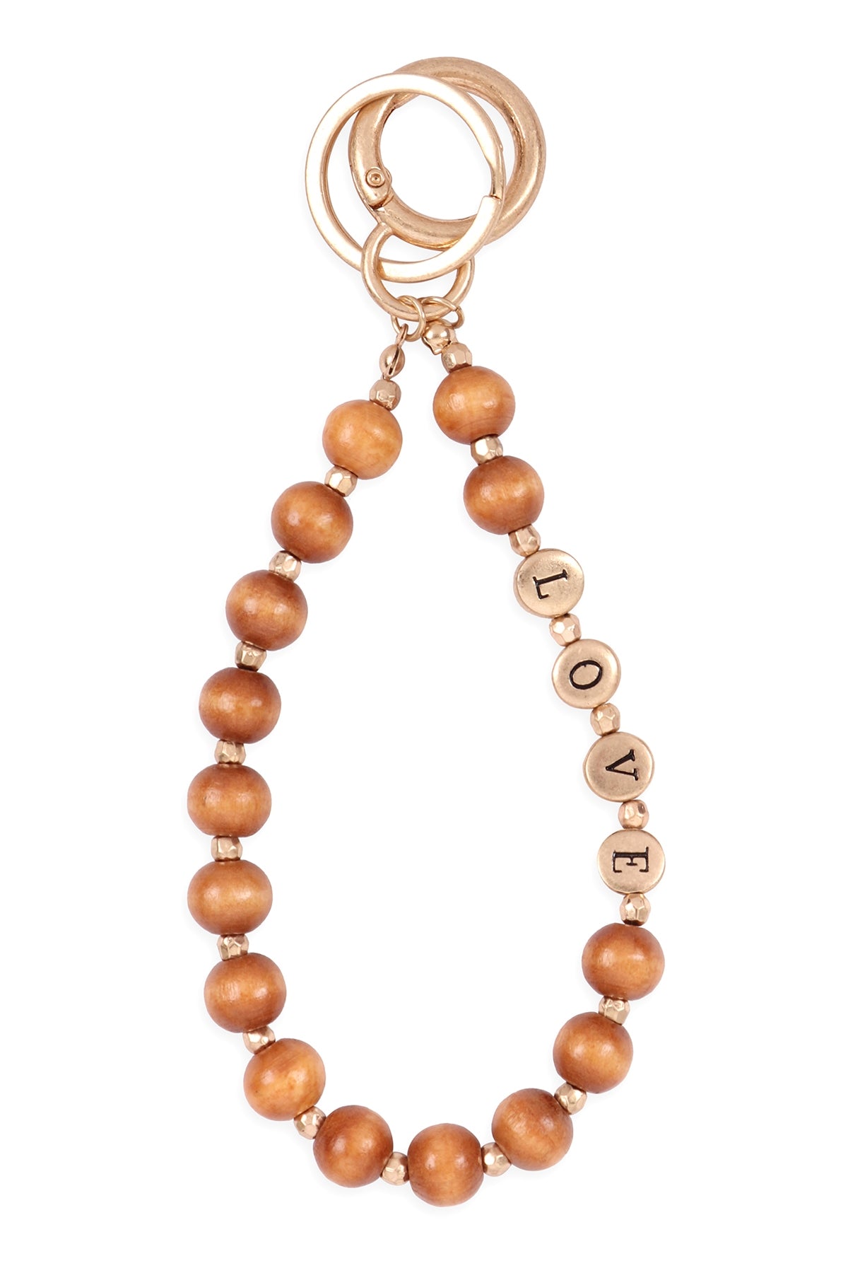"LOVE" With Wood Bead Keychain Bracelet