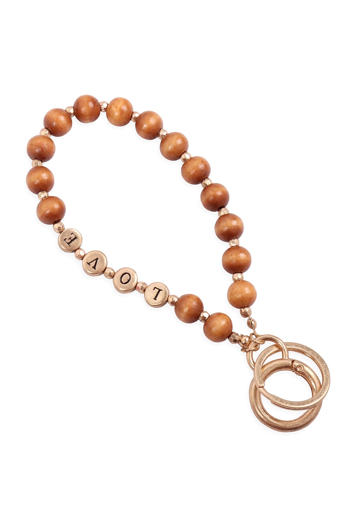 "LOVE" With Wood Bead Keychain Bracelet