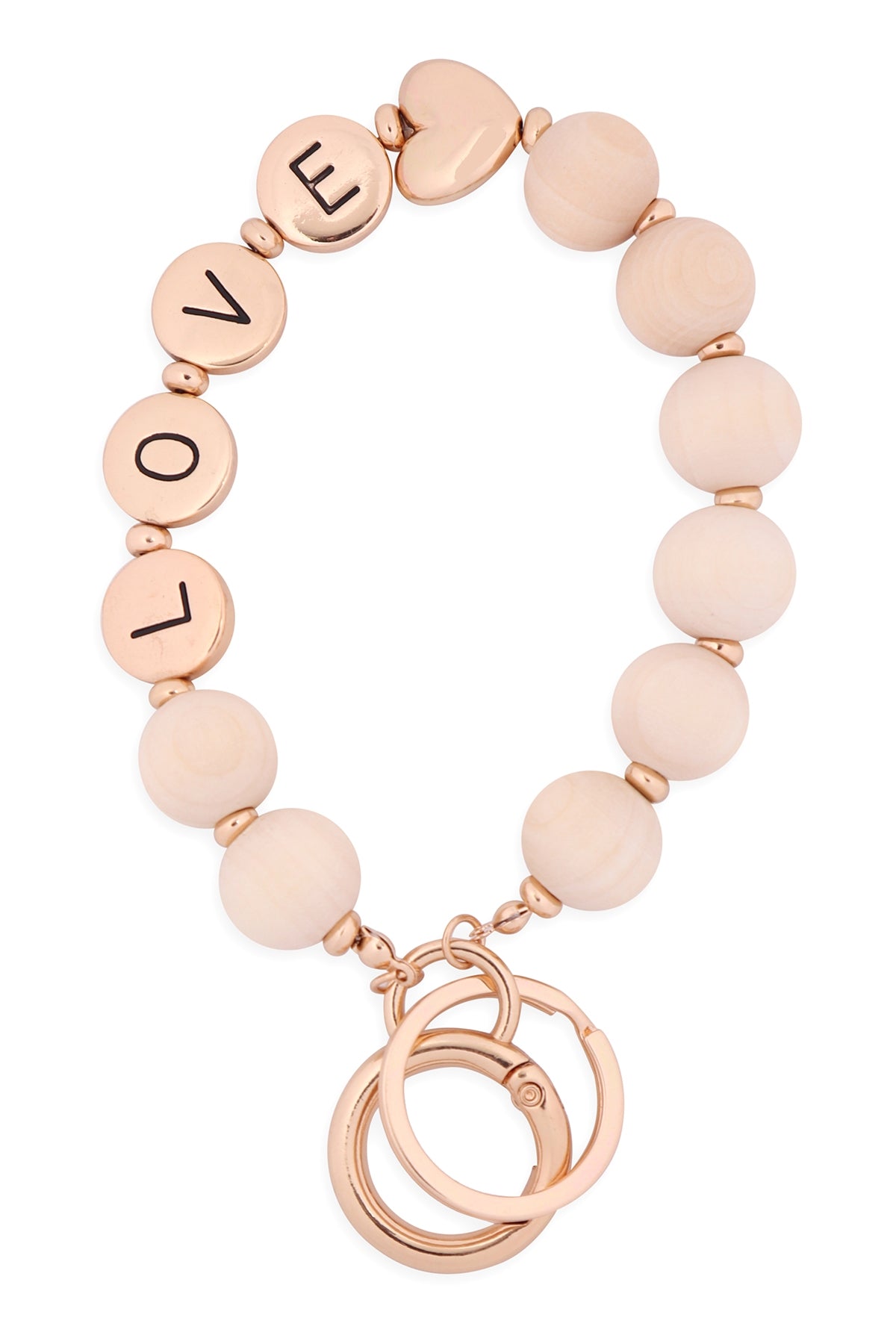 "LOVE" Wood Bead Metal Pendant Keychain Bracelet