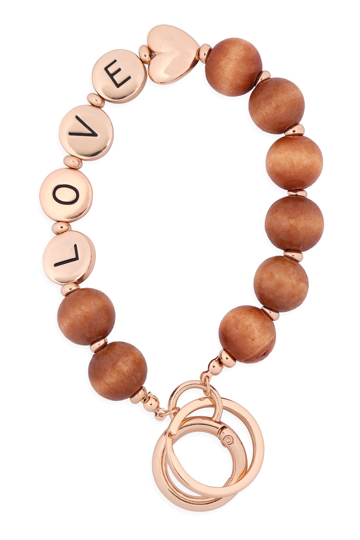 "LOVE" Wood Bead Metal Pendant Keychain Bracelet