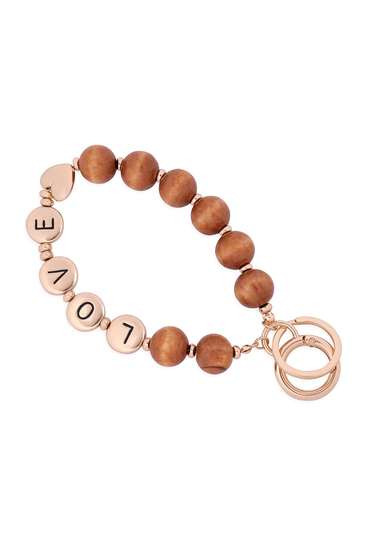 "LOVE" Wood Bead Metal Pendant Keychain Bracelet
