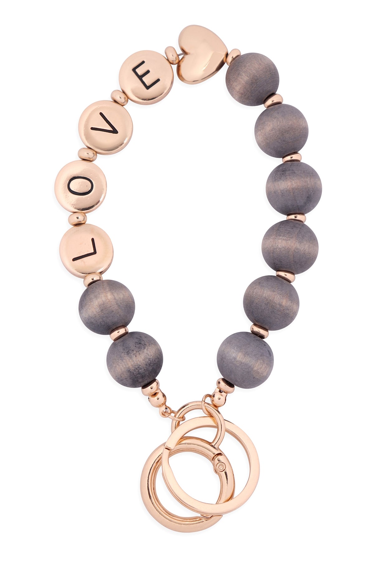 "LOVE" Wood Bead Metal Pendant Keychain Bracelet