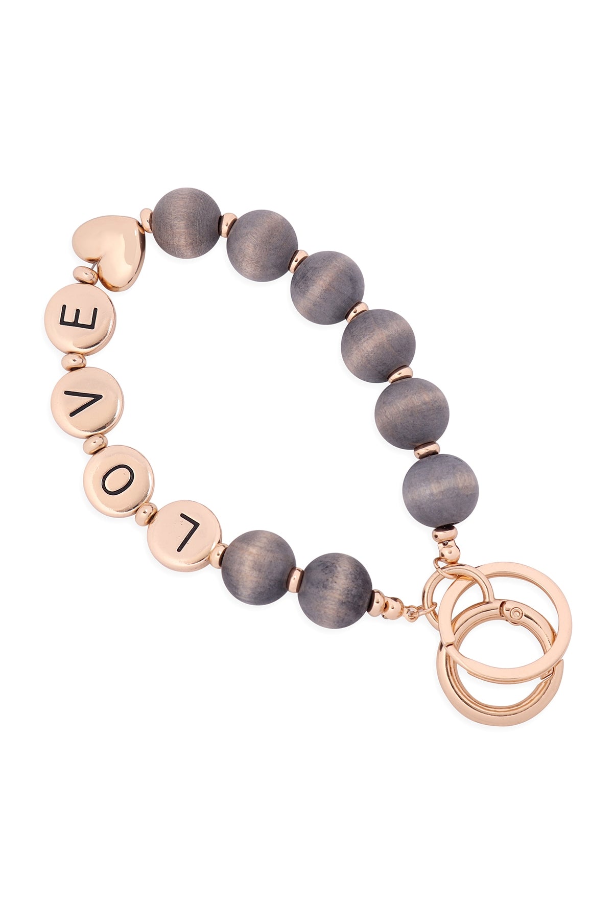 "LOVE" Wood Bead Metal Pendant Keychain Bracelet