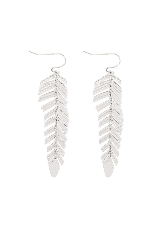 2" Feather Shaped Metal Hook Earrings Silver /6Pcs