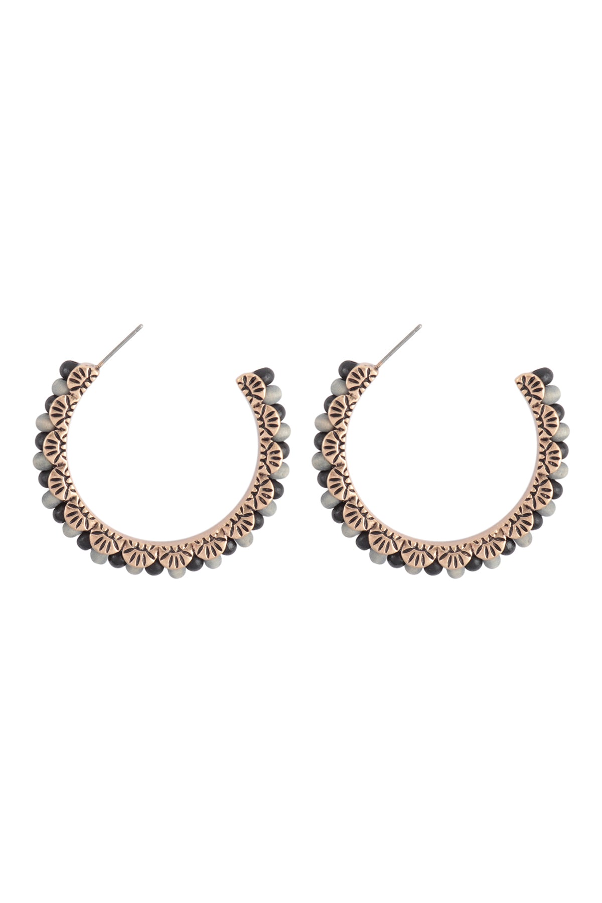 1.75" Wood Bead Western Concho Hoop Earrings