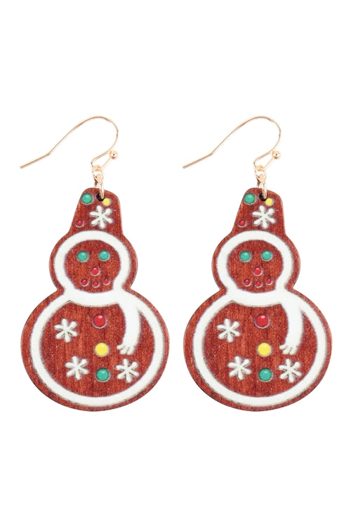 1.75" Wood Snowman Hook Earrings