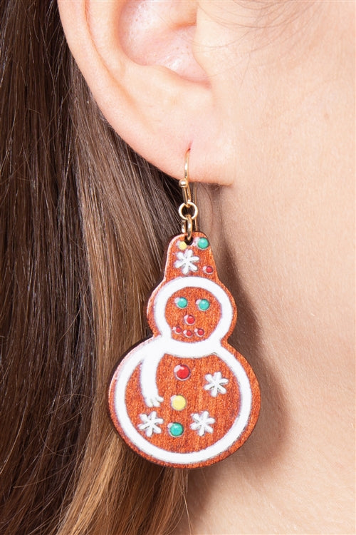 1.75" Wood Snowman Hook Earrings