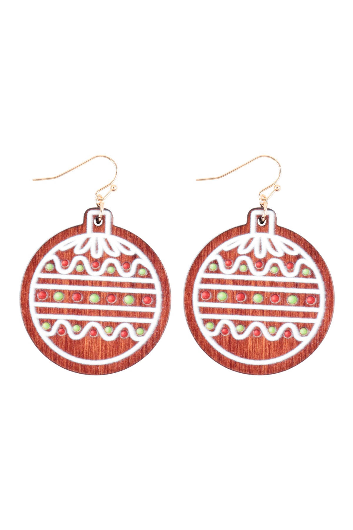Wood Christmas Ornament Ball Hook Earrings