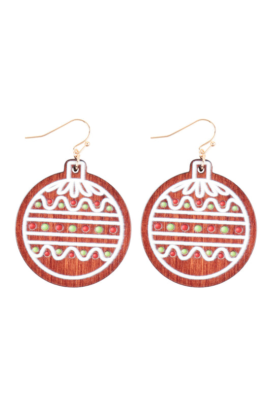 Wood Christmas Ornament Ball Hook Earrings