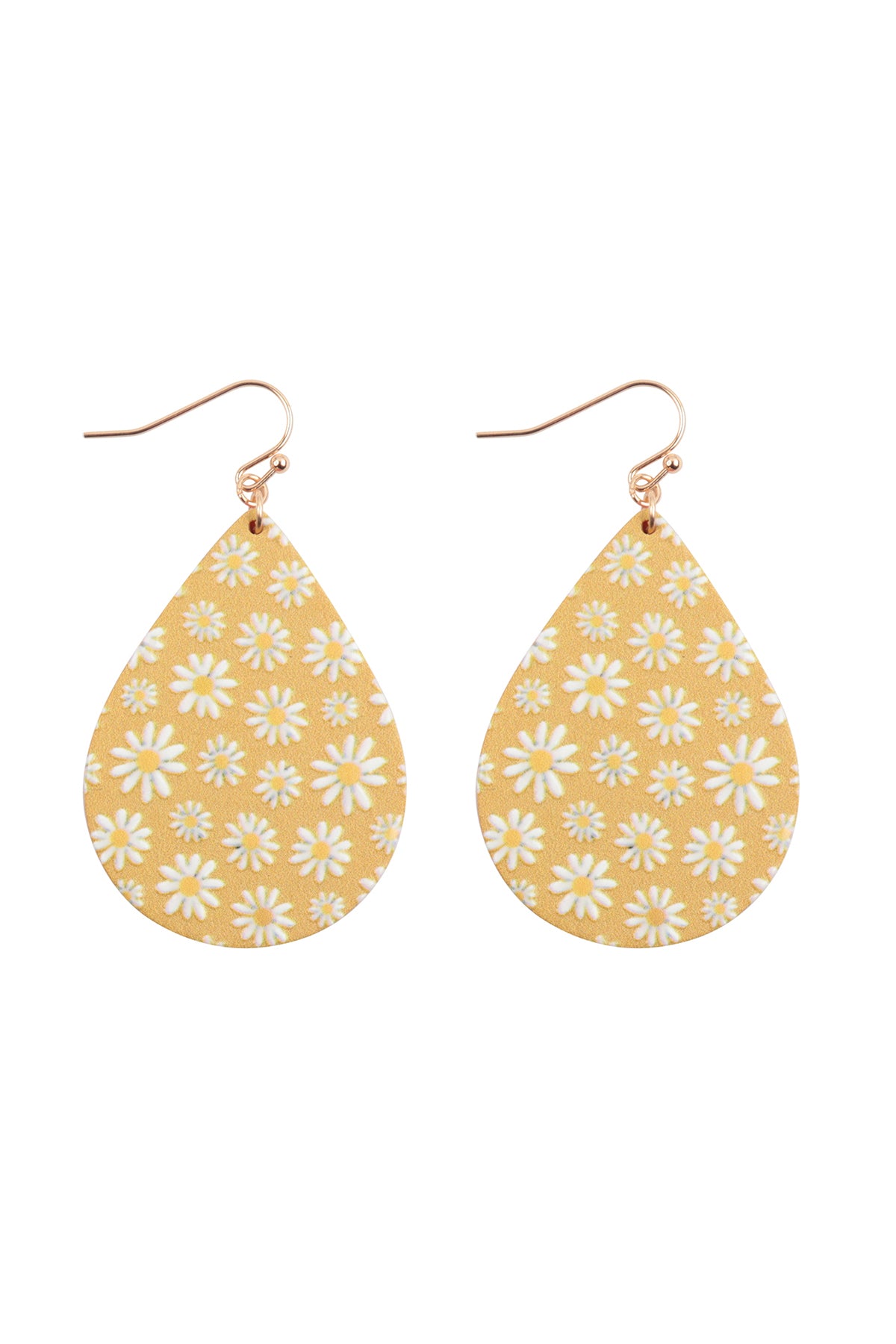 Flower Daisy Print Wood Teardrop Earrings