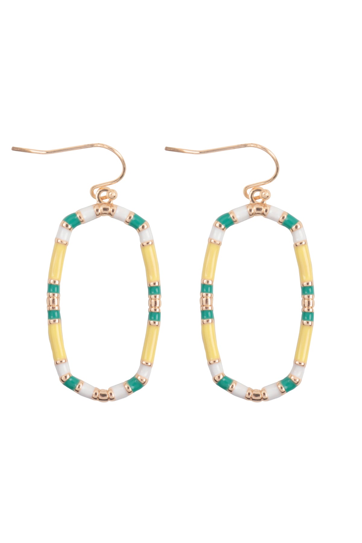 Oval Color Block Enamel Drop Earrings Yellow