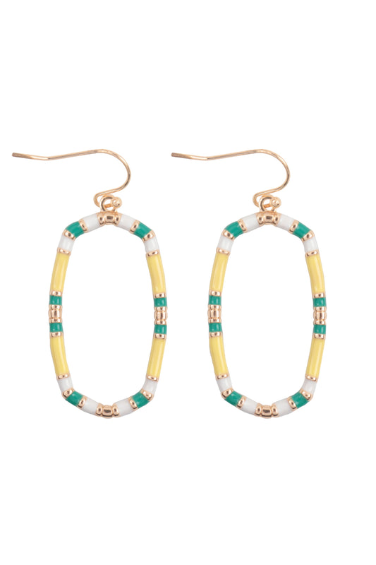 Oval Color Block Enamel Drop Earrings Yellow