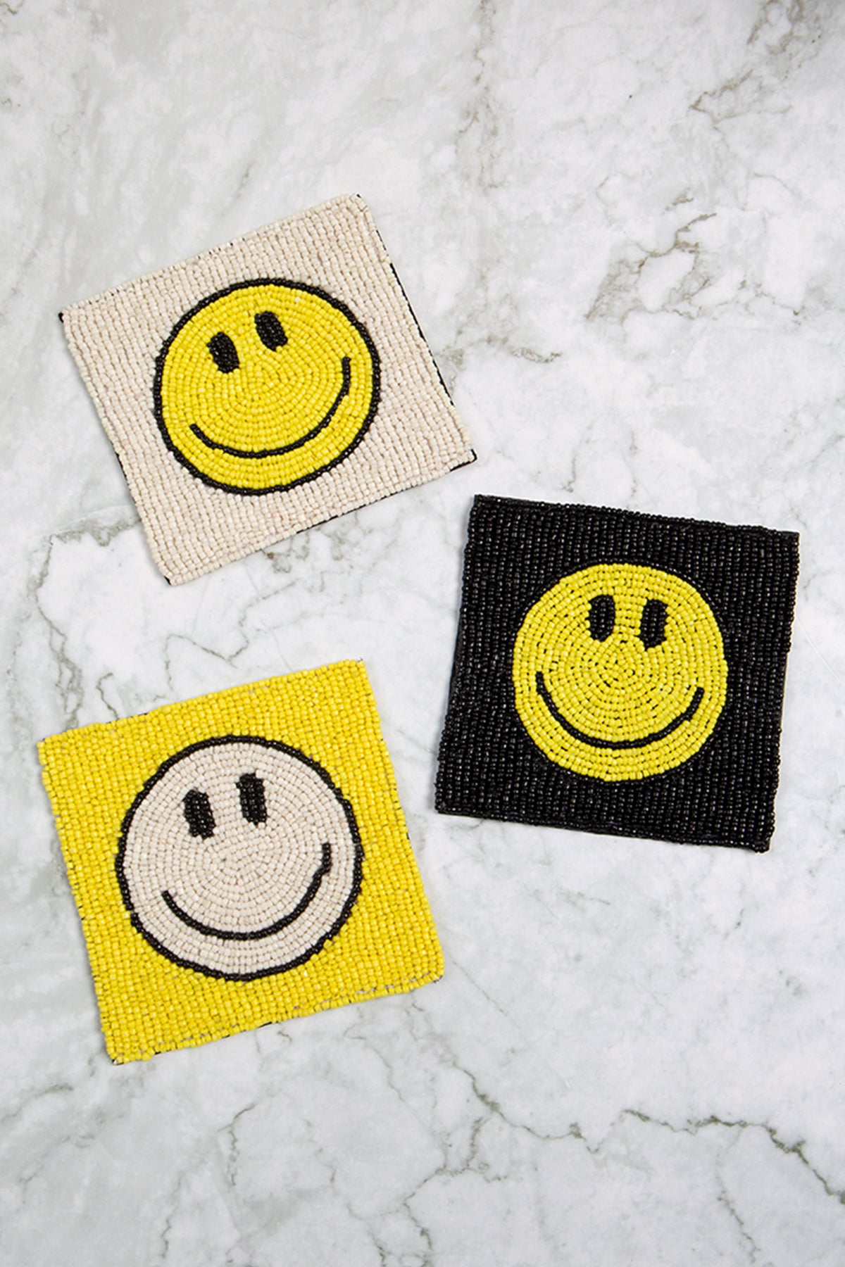 4" Square Smiley Face Handmade Seed Bead Coaster