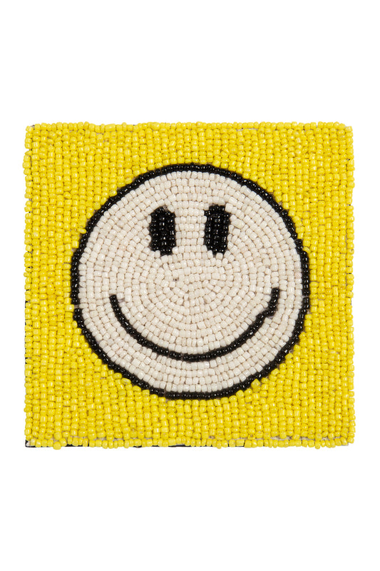 4" Square Smiley Face Handmade Seed Bead Coaster