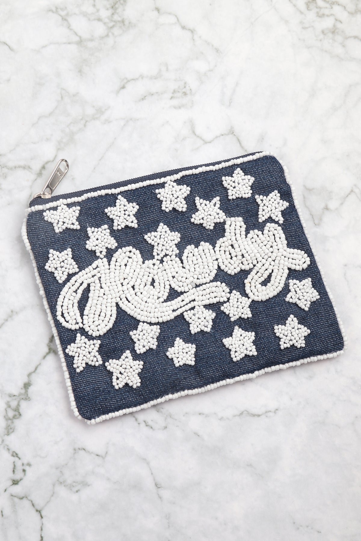 Howdy Denim Seed Beads Coin Pouch