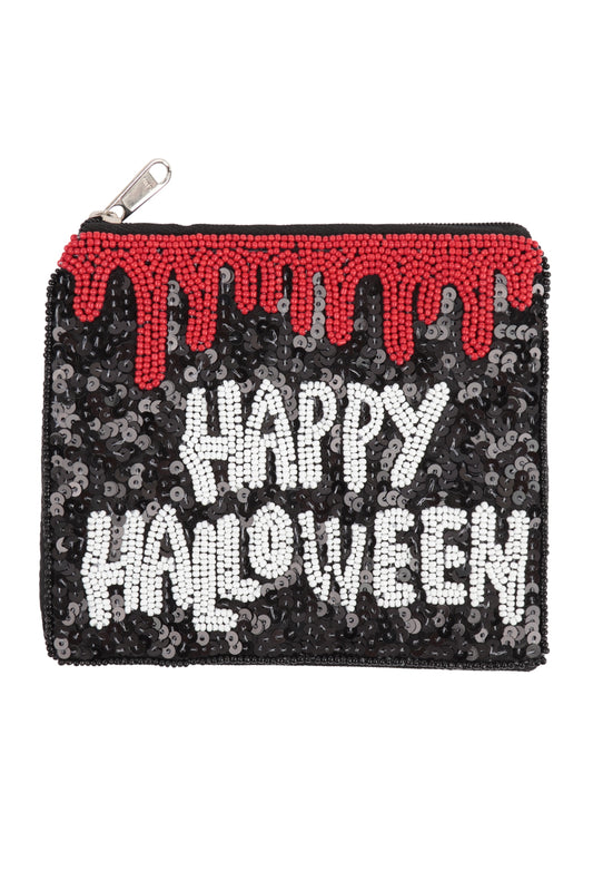 Happy Halloween Sequin And Seed Beads Coin Pouch