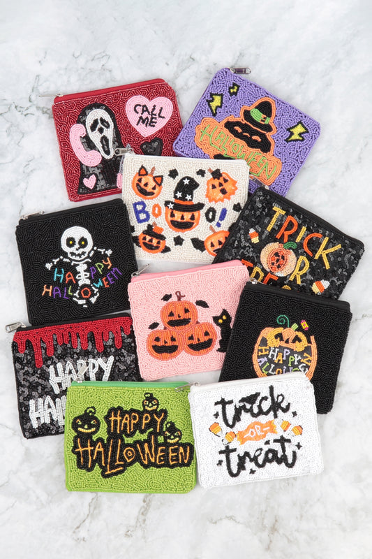 Pumpkin Happy Halloween Seed Beads Coin Pouch