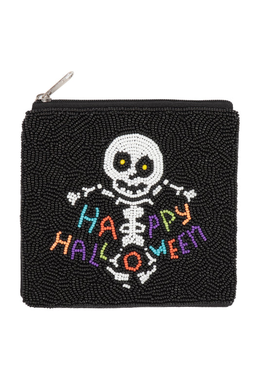 Happy Halloween Skull Seed Beads Coin Pouch