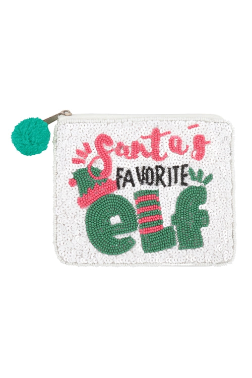 Santa's Favorite Elf Seed Beads Coin Pouch