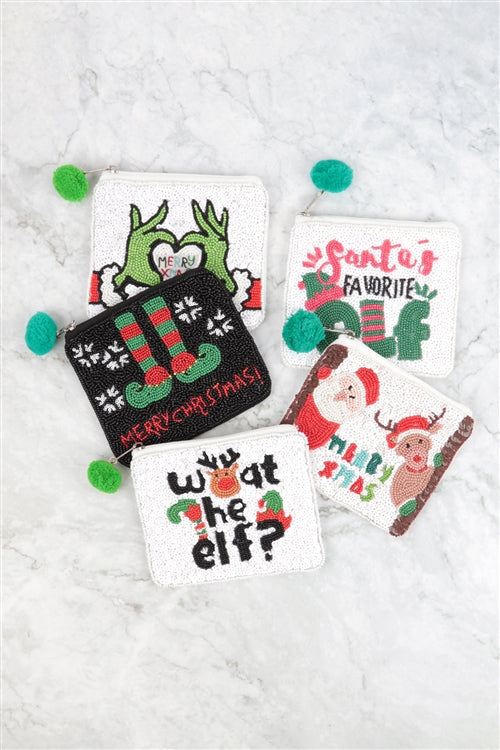 Santa's Favorite Elf Seed Beads Coin Pouch