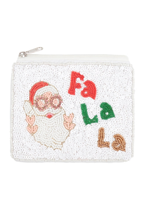 Christmas Santa Fa La La Seed Beads Coin Pouch