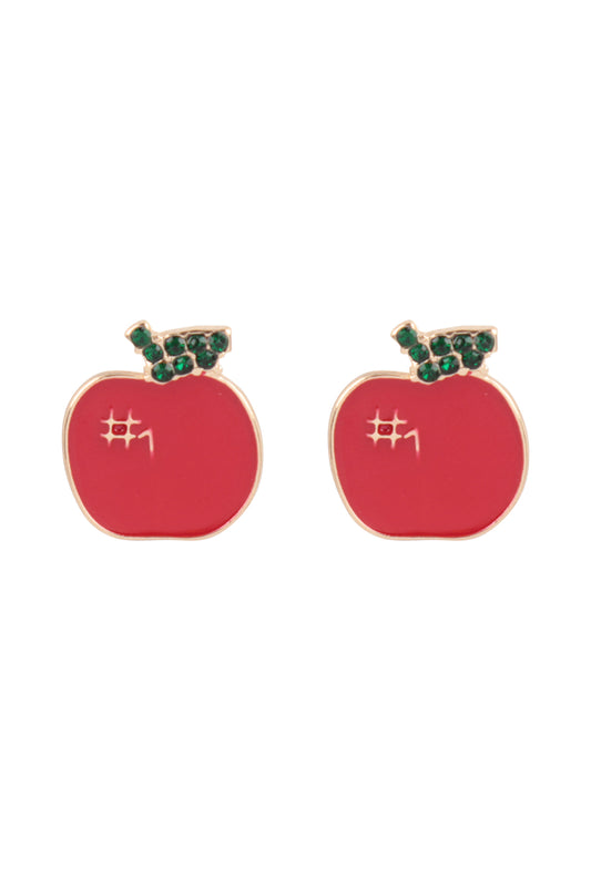Apple Enamel Post Earrings Red