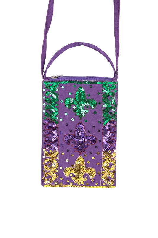 Fleur De Lis Pattern Glitter Sequin Crossbody Bag