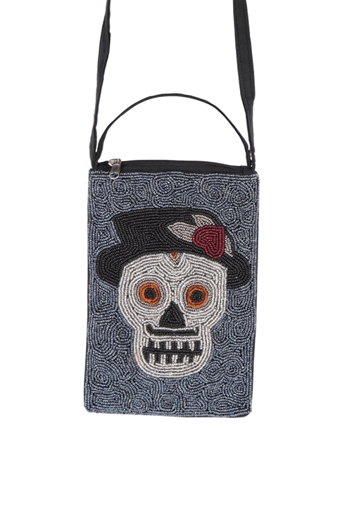 Sugar Skull Hat Seed Beads Crossbody Bag