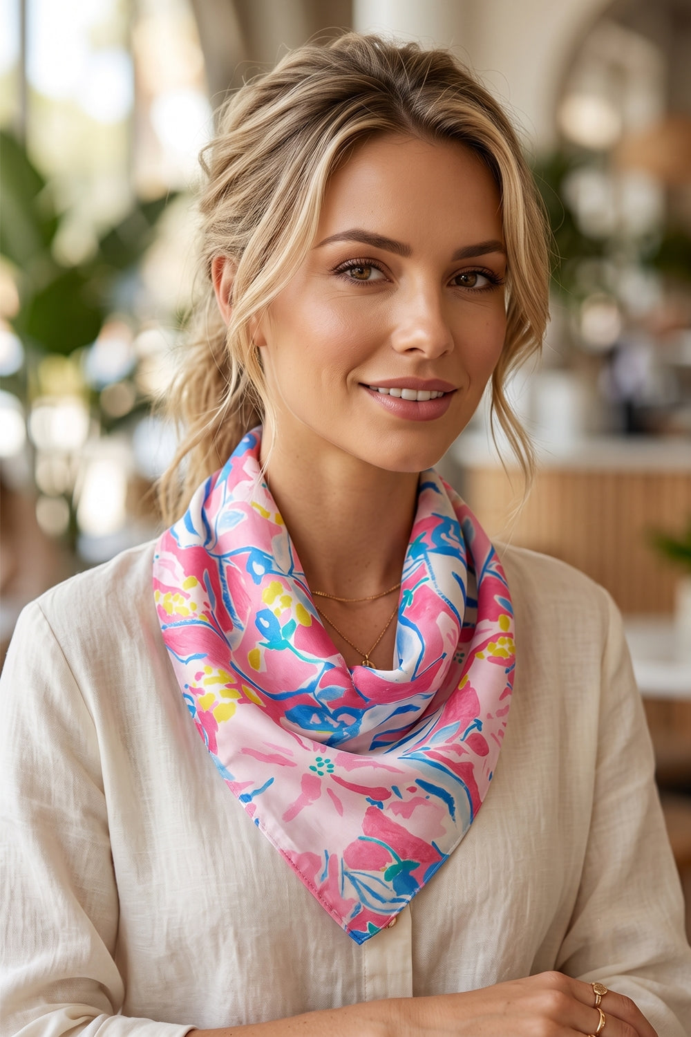 Pastel Flower Print Square Scarf