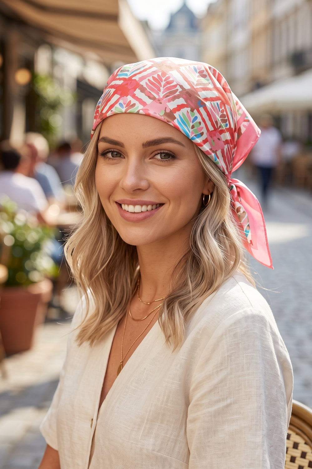 Mosaic Leaf Print Square Scarf
