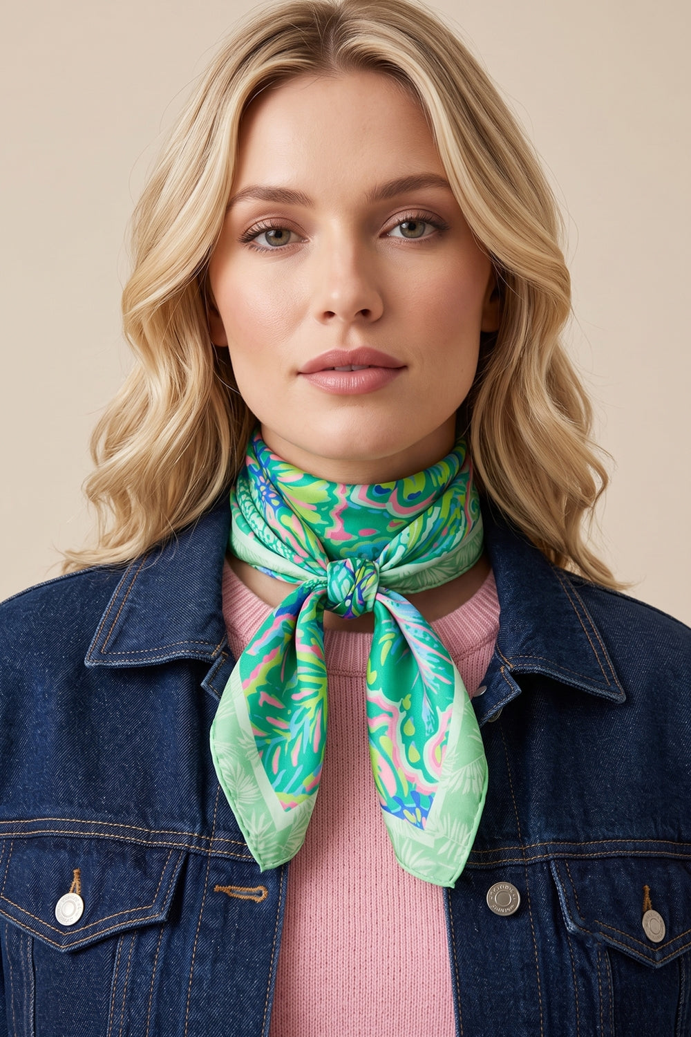 Tropical Leaf Print Square Scarf