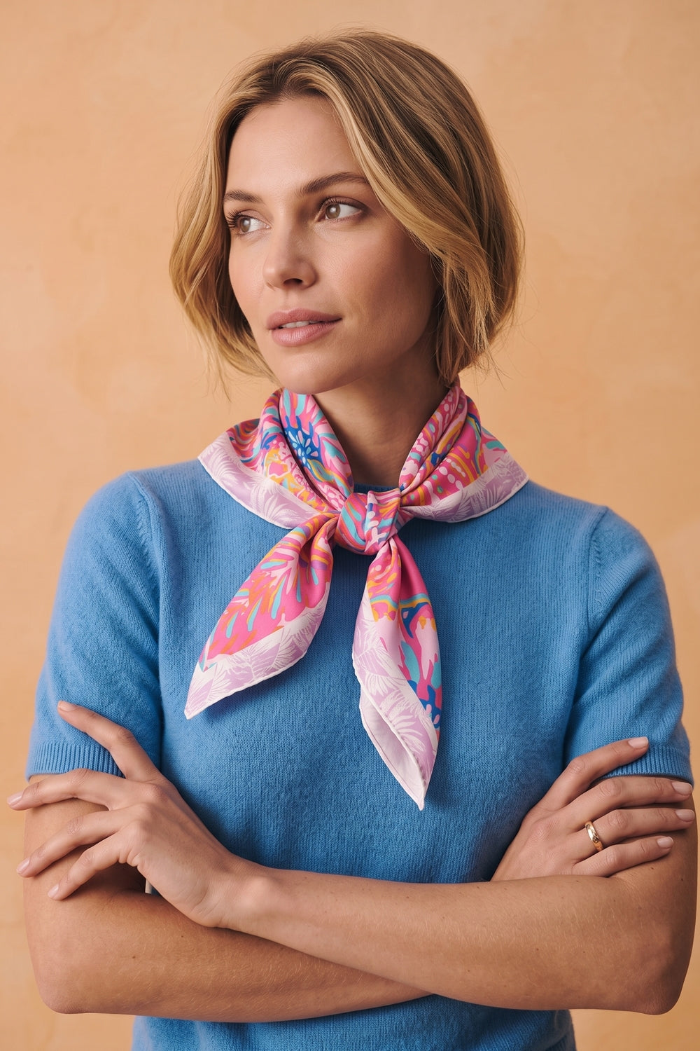 Tropical Leaf Print Square Scarf