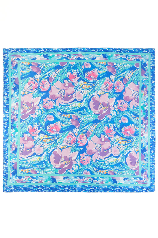 Watercolor Floral Print Square Scarf