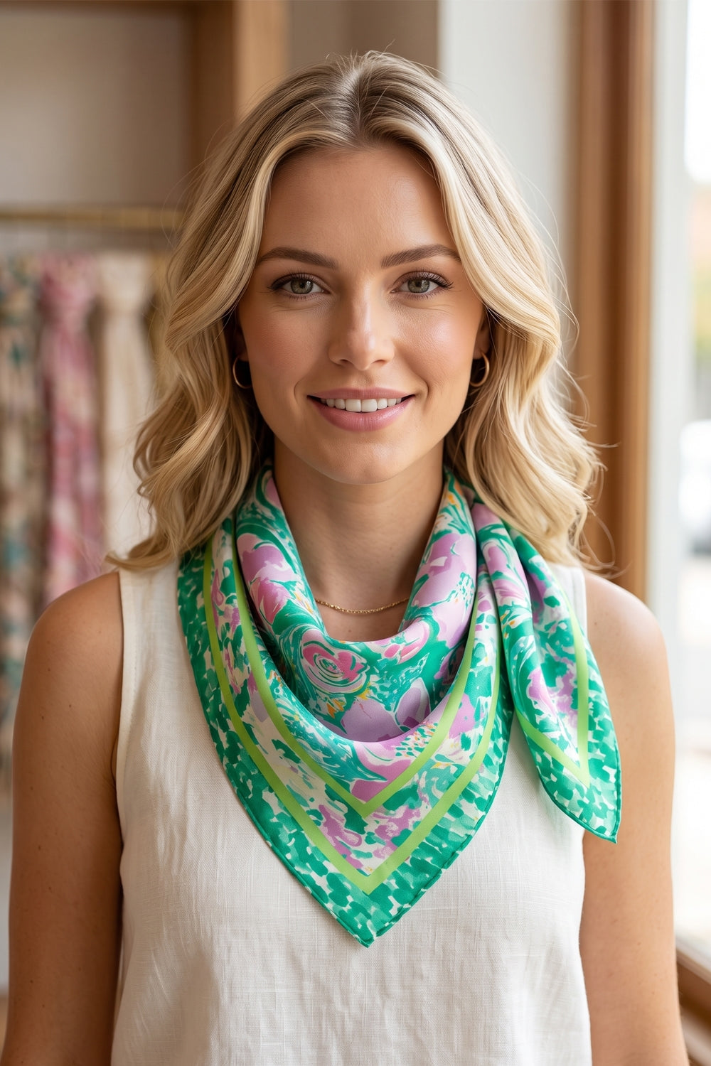 Watercolor Floral Print Square Scarf