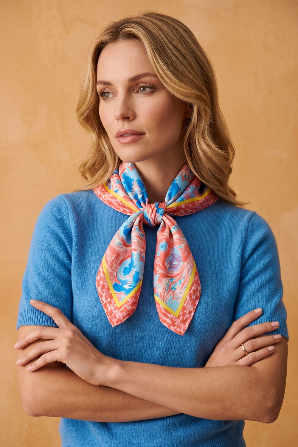 Watercolor Floral Print Square Scarf